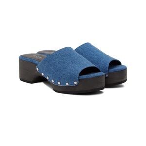 rag & bone Blue Denim Mules with Silver Studs